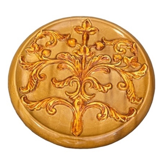 Set Of 2 Vintage 3D Medallion Ceramic Large Wall Hanging Decor Yellow Mustard - Picture 5 of 12